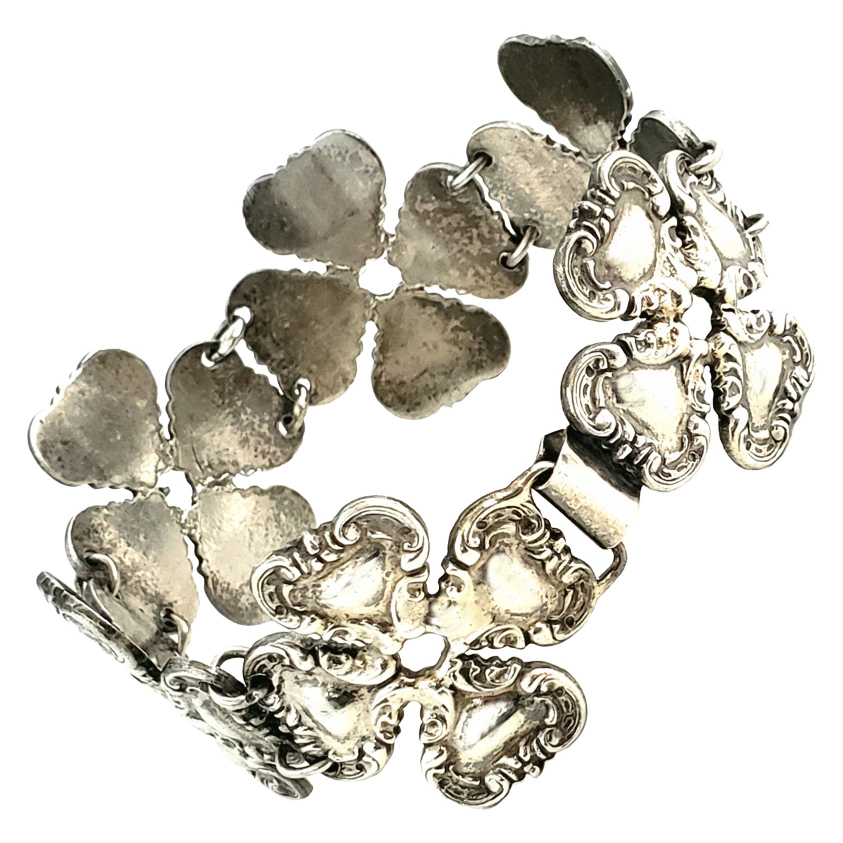 Rubens Mexico Sterling Silver Four Leaf Clover Link Bracelet