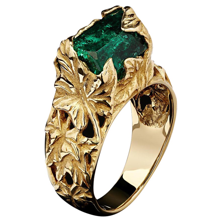 Emerald Ring Gold Crystal Unisex Art Nouveau Style