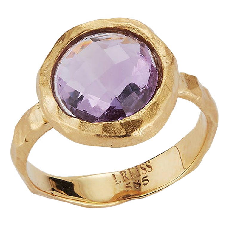 Hand-Crafted 14K Yellow Gold Amethyst Color Stone Cocktail Ring