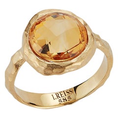 Bague cocktail en or jaune 14 carats avec pierre de couleur citrine, faite à la main