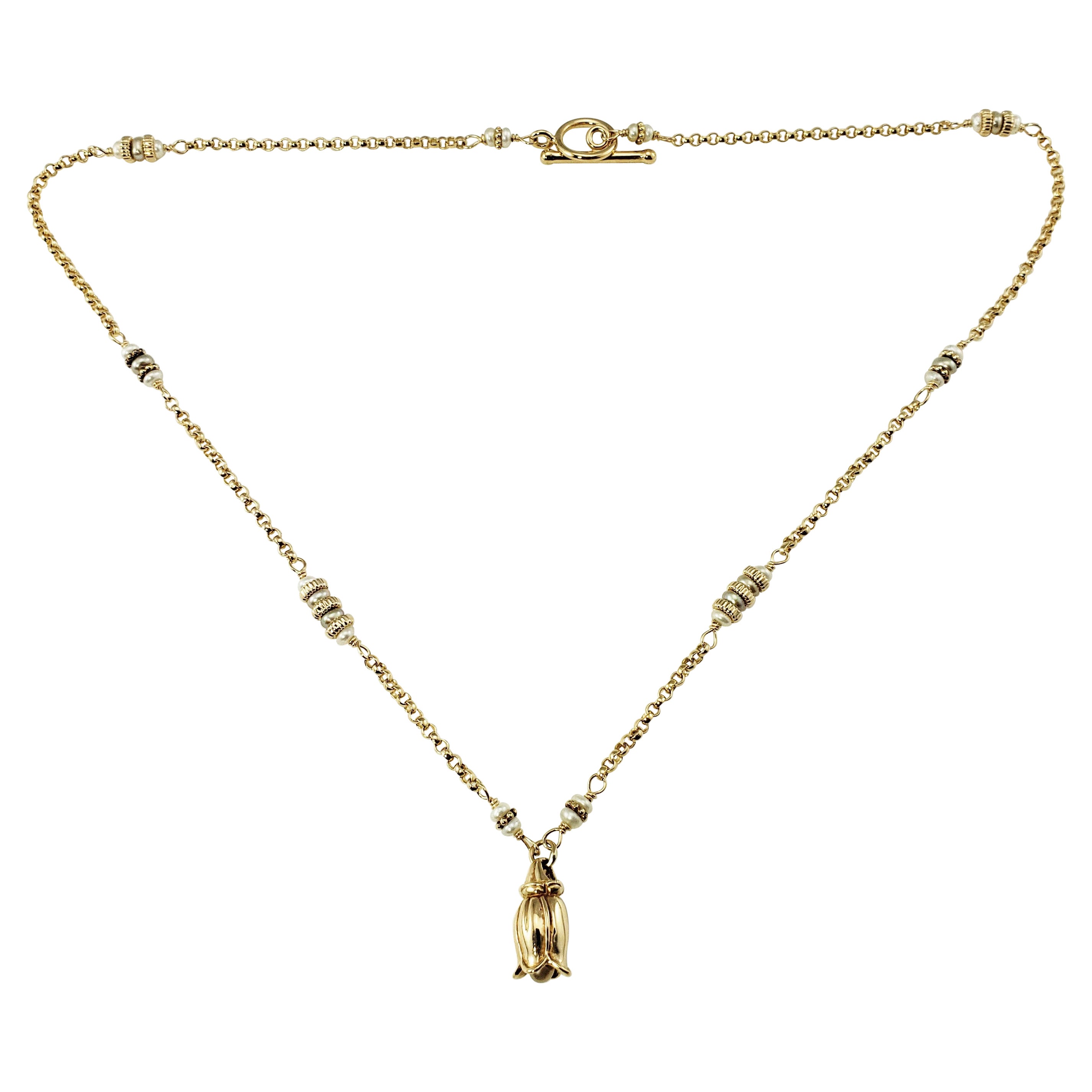 14 Karat Yellow Gold and Pearl Toggle 