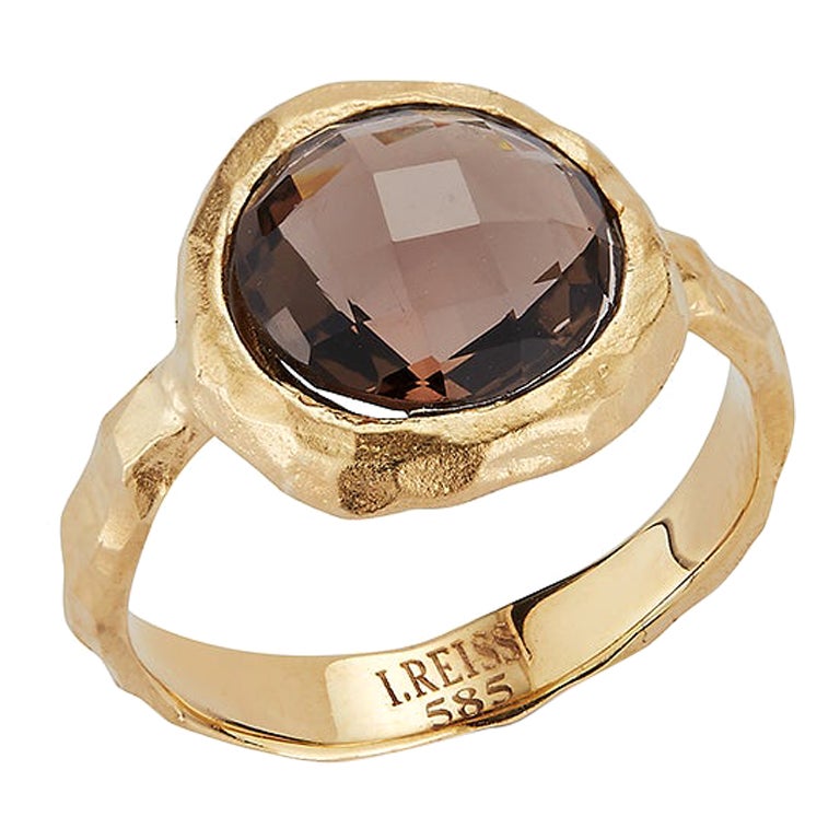 Hand-Crafted 14K Yellow Gold Smokey Topaz Color Stone Cocktail Ring