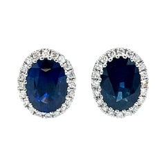 18 Kt White Gold Oval Sapphire and Diamond Stud Earrings