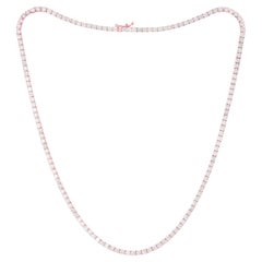 14K Rose Gold Diamond Straight Line Tennis Necklace, 11.45 Carats of Diamonds 