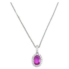 18 kt White Gold Pink Sapphire and Diamond Pendant Necklace