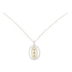 Vintage Simon G 18K Tri Gold White and Yellow Diamond Oval Necklace