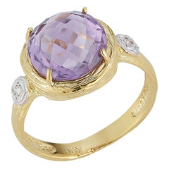 Handgefertigter Cocktailring aus 14 Karat Gelbgold mit Amethystfarbenem Stein