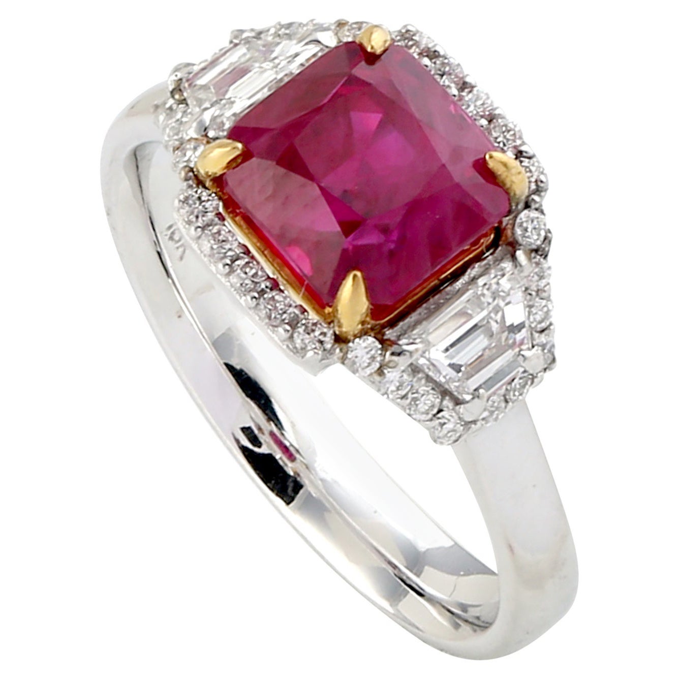 Cushion Shape Ruby and Diamond Cocktail Ring in 18K White Gold