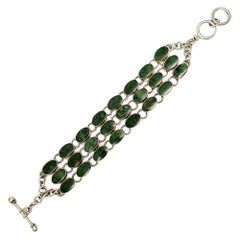 Vintage Silver and Green Stone Wide Toggle Bracelet