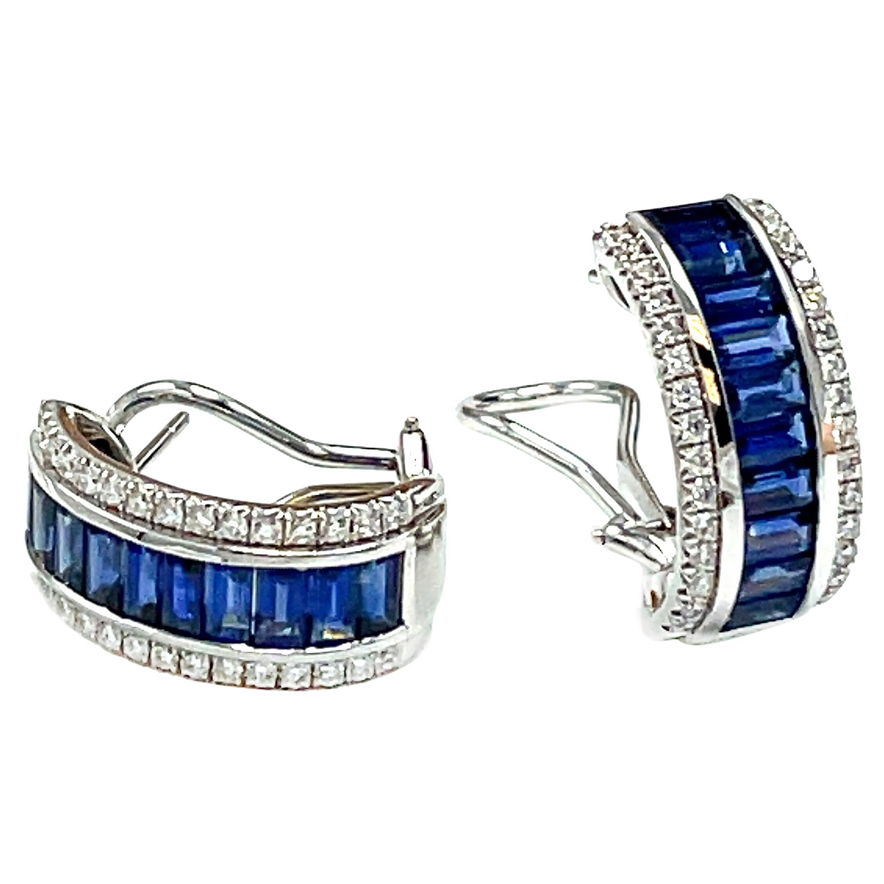 Brilliant 18 Kt White Gold Sapphire and Diamond Huggie Earrings