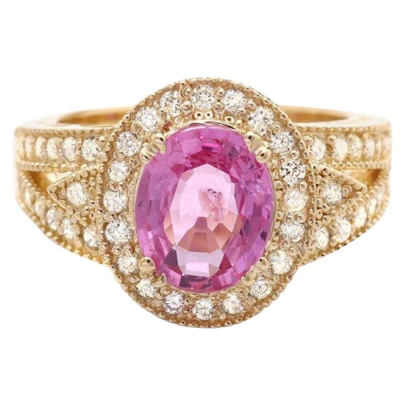 3.20 Carats Natural Tourmaline and Diamond 14K Solid Yellow Gold Ring For Sale