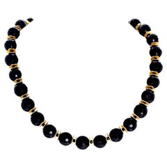 AJD Brilliant Gem Cut Glistening Elegant Dramatic Natural Black Onyx Necklace