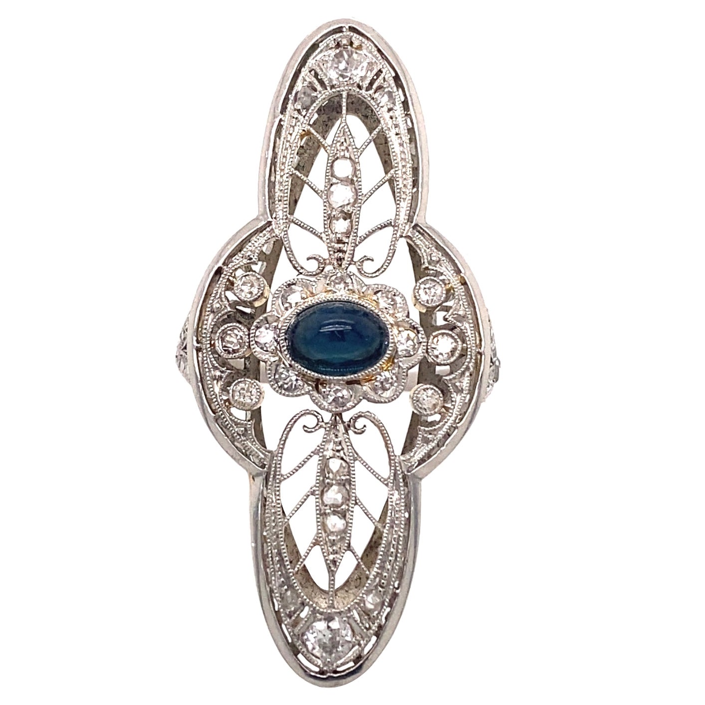 Original Art Deco Filigree Sapphire Diamond Gold Platinum Ring For Sale