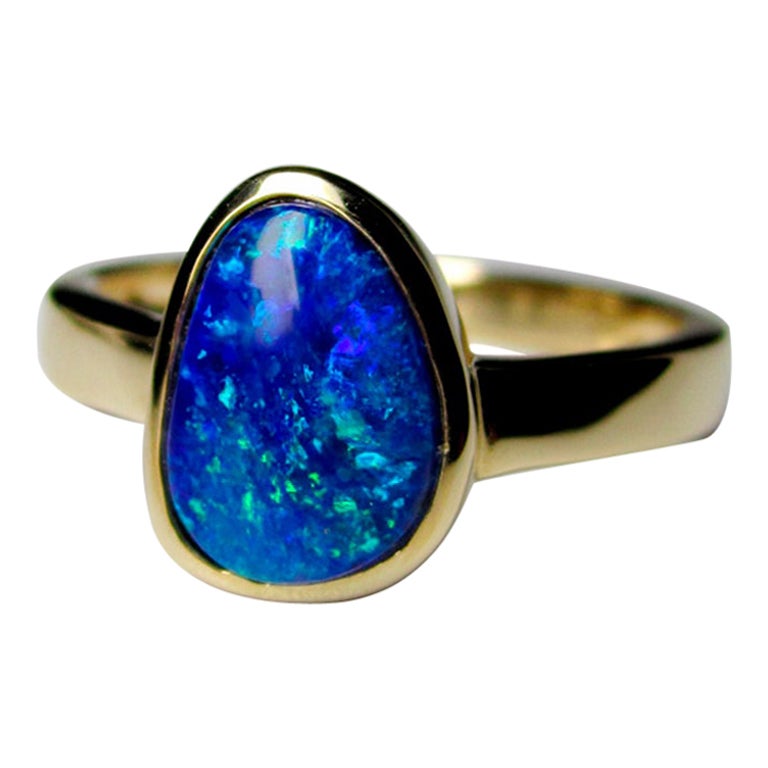 Boulder Opal Gold Ring Shimmering Australian Stone Cobalt Blue Paraiba  Color Art For Sale at 1stDibs | boulder opal ring blue nile