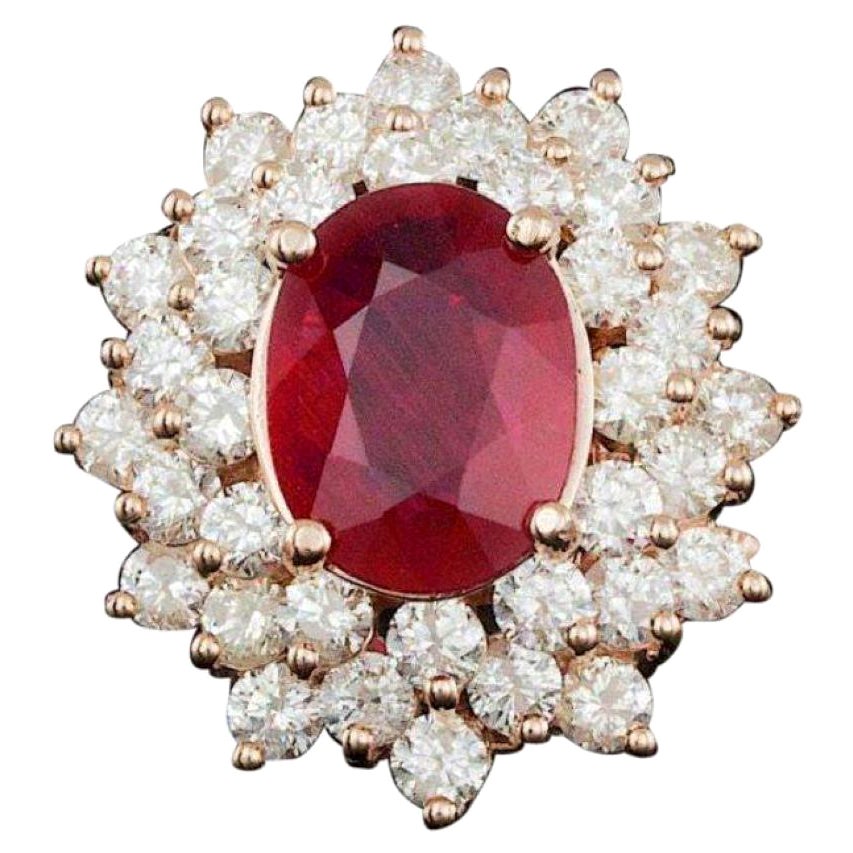 14 Karat massiver Roségold Ring mit 8.30 Karat natürlichem roten Rubin und Diamant