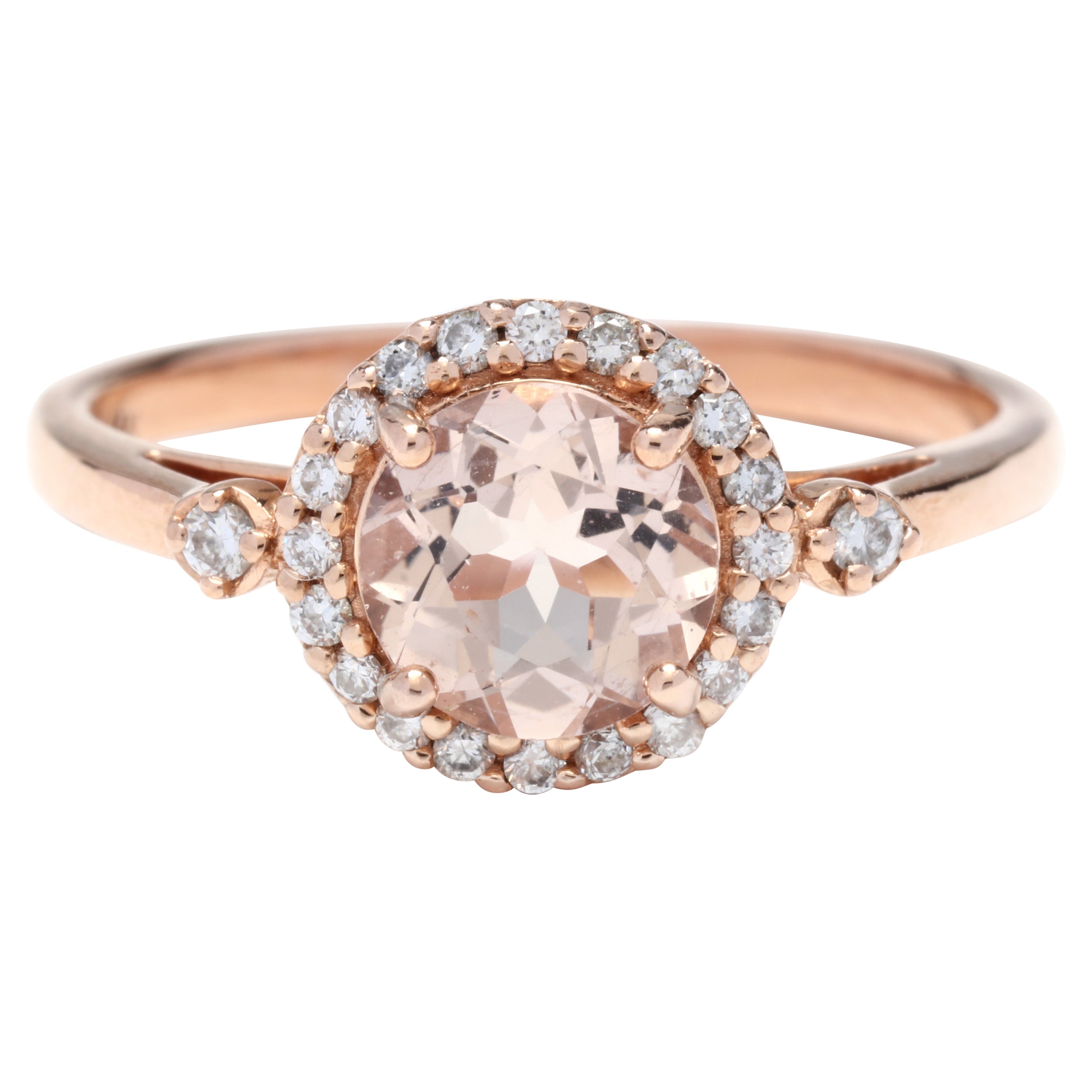 14 Karat Rose Gold Morganite & Diamond Ring For Sale