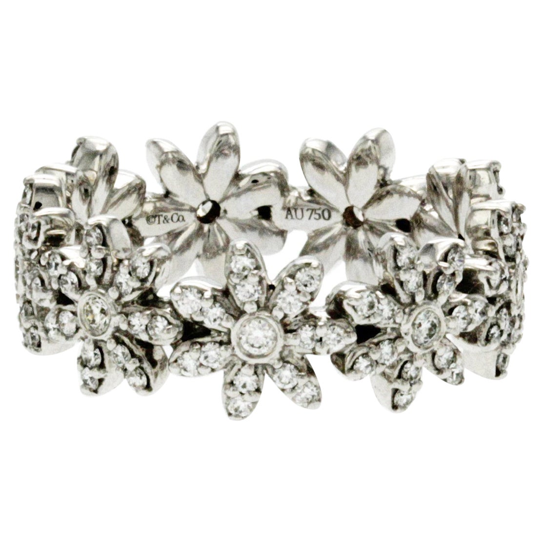 18 Karat Weißgold Diamant Metro Gänseblümchenband Ring von Tiffany & Co. im Angebot