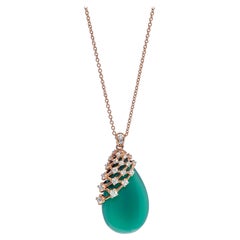 Luca Carati Collier pendentif en or jaune 18 carats, agate verte et diamants 0,44 carat poids total