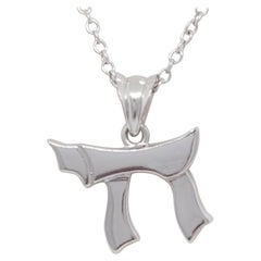 Estate Chai Symbol Pendant Necklace by I. Reiss in 14k White Gold