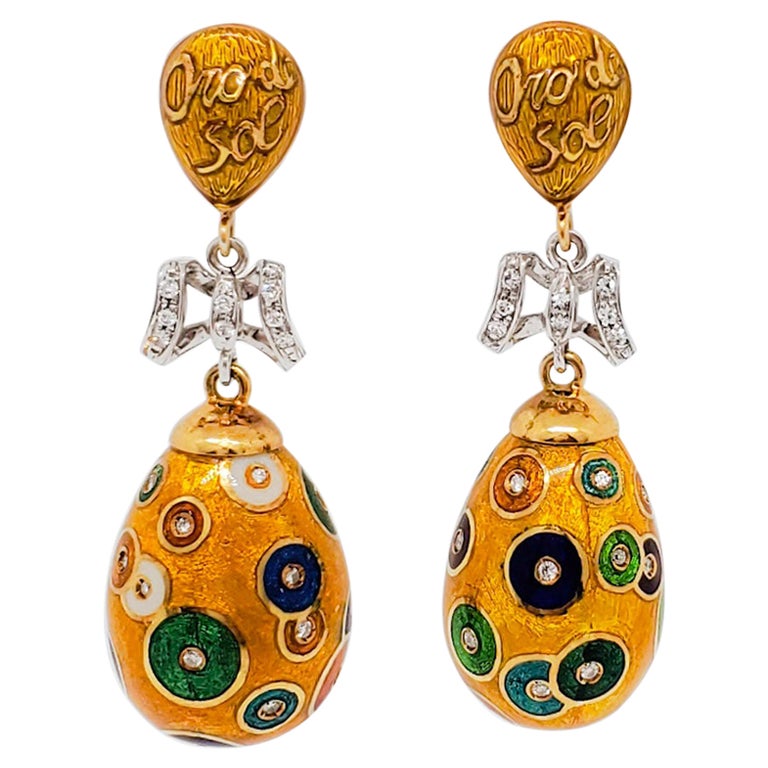 Estate Oro De Sol Dangle Earrings in 18k Gold For Sale at 1stDibs