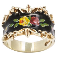 Mid Century Vintage Gold and Enamel Floral Spray Ring