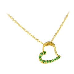 14k Gold Necklace Emerald Heart Necklace Natural Emerald