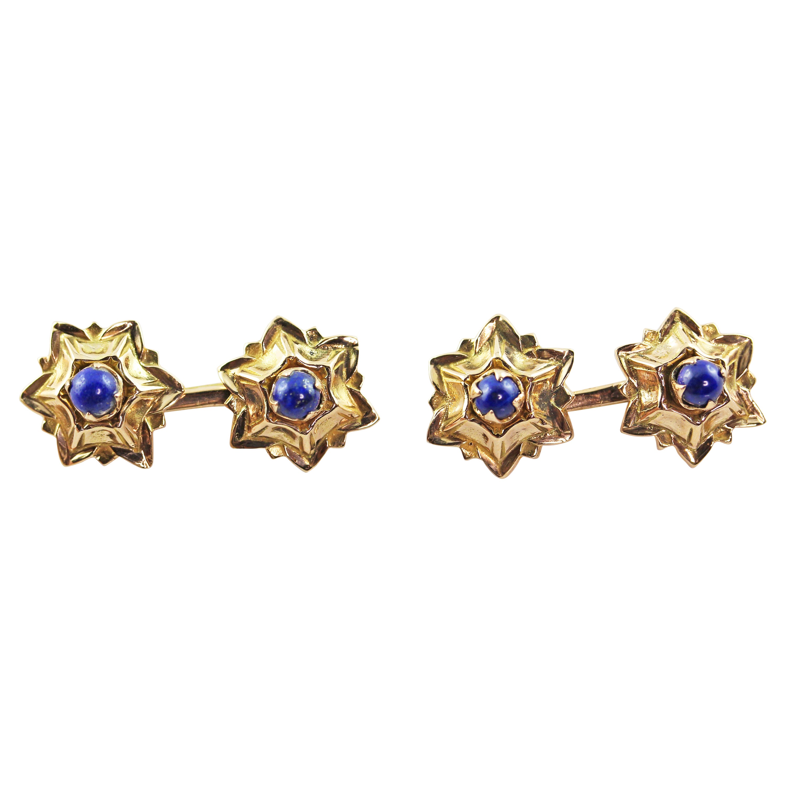 18 Karat Yellow Gold Lapis Lazuli Stars Mid 20th Century Cufflinks
