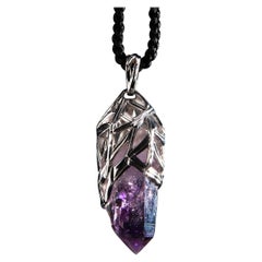 Brandberg Amethyst Crystal Silver Pendant Natural Royal Purple Gem Magic Wizard
