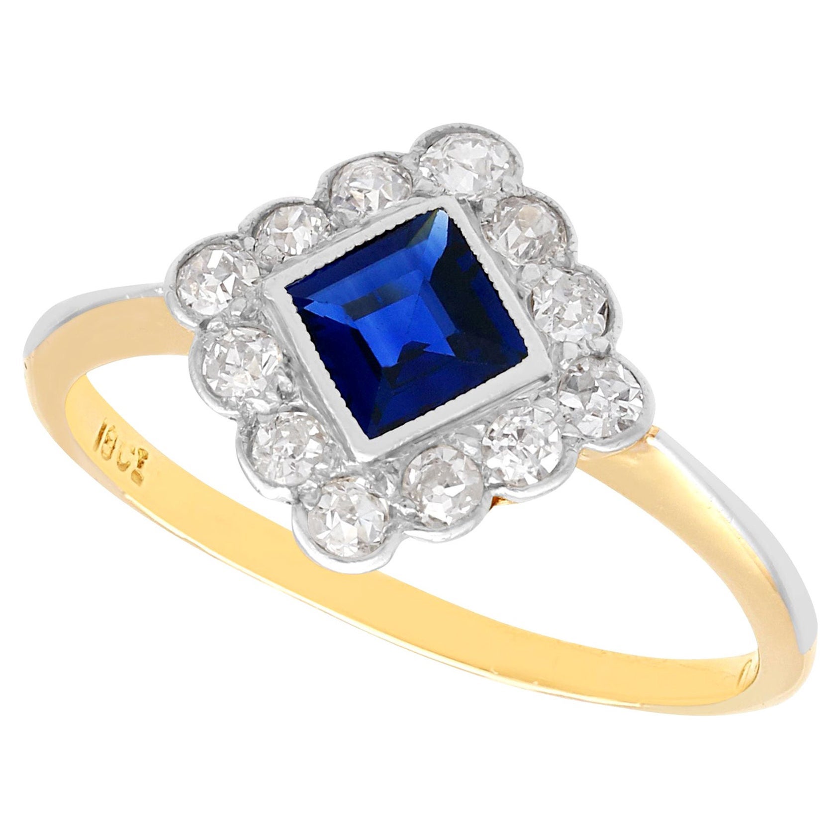 1920s Sapphire and Diamond Yellow Gold Cocktail Engagement Ring For Sale