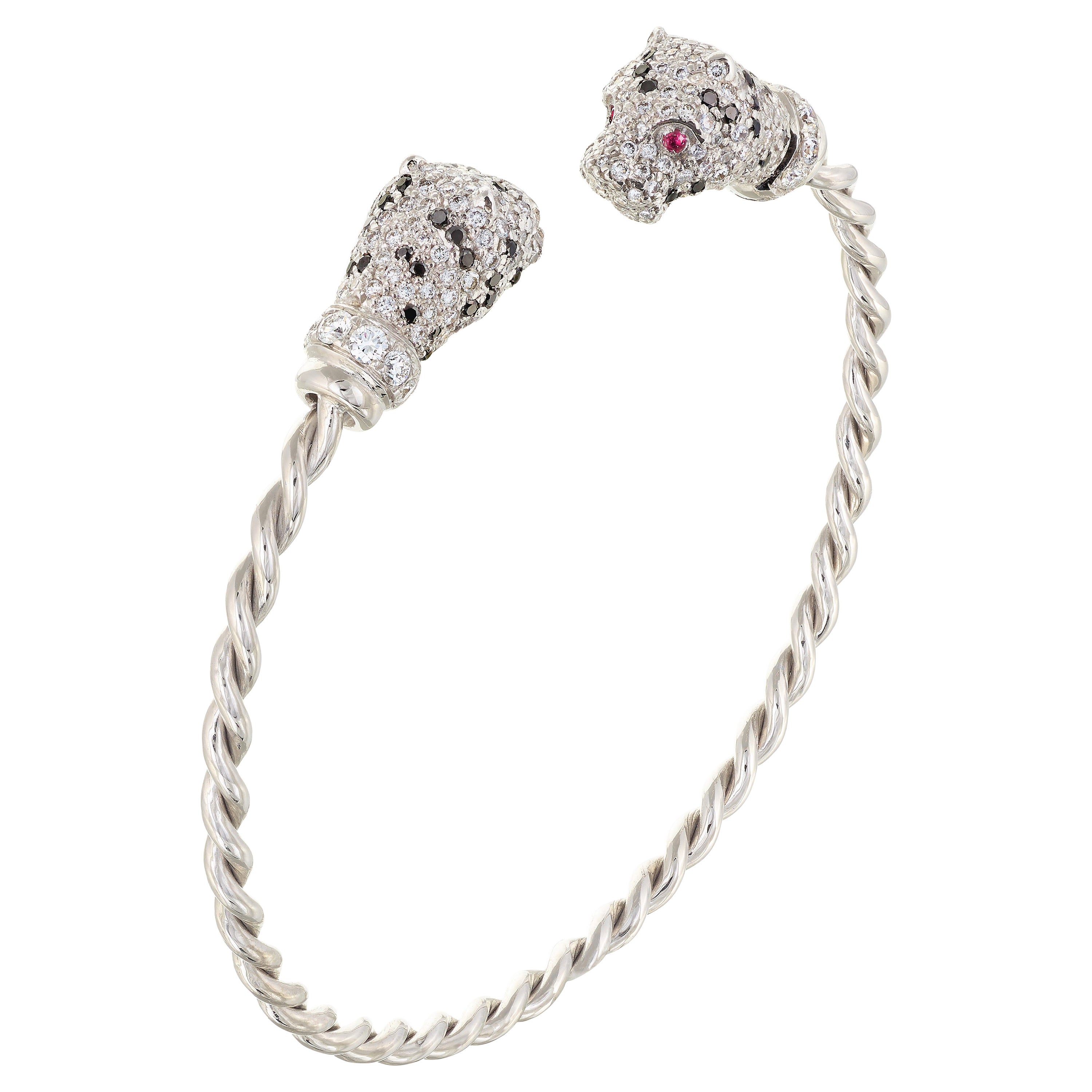 Rosior One-off Diamond and Ruby "Tiger" Cuff Bracelet set in White Gold