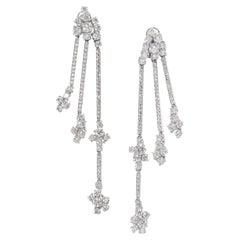 David Morris White Diamond Three Row Linear Tassel Earrings 11.87ct