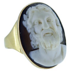 Antique Cameo Ring with Classical Male Head in Slight Profile, Yellow Gold