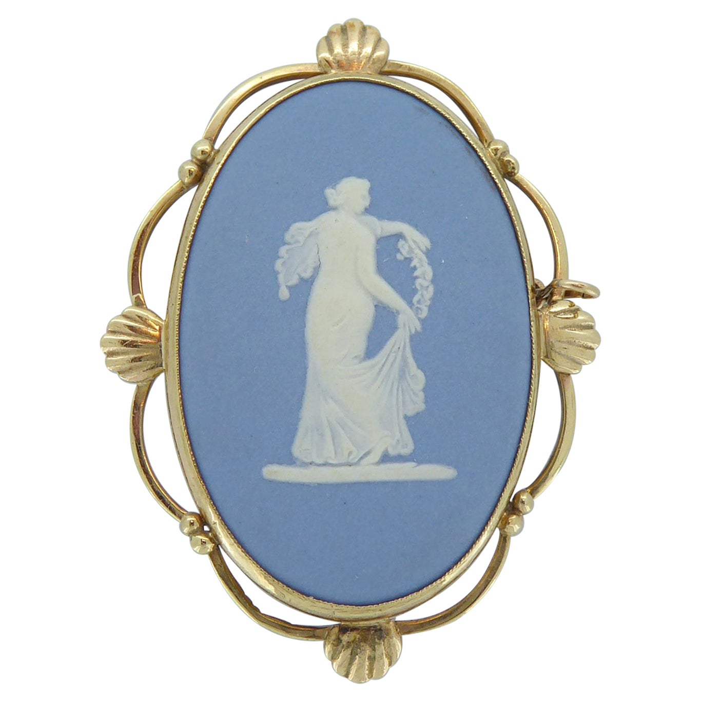 Wedgwood Lt Blue Jasperware With On Antique Brass Lapel Pin 