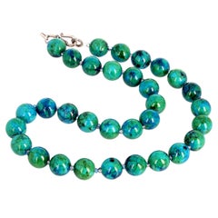 AJD Brilliantly Glowing Rare Natural Blue/Green Azurite 18" Long Necklace