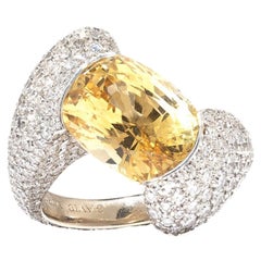David Morris Bague cocktail en saphir jaune ovale et diamant certifié PSL de 9,18 carats