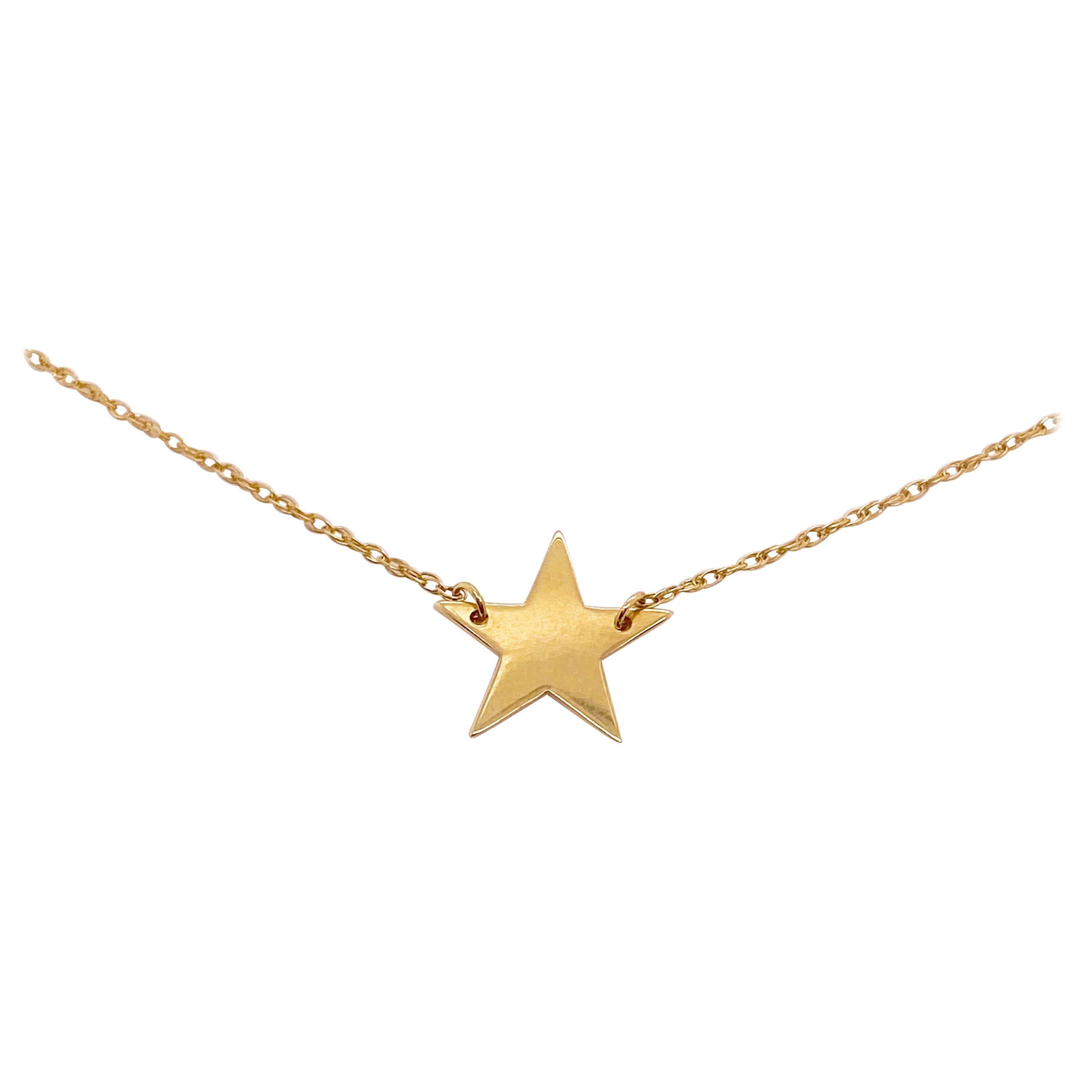 Gold Star Pendant Necklace, Minimalist Star Necklace, Rope Chain 16 or 18 Inches For Sale