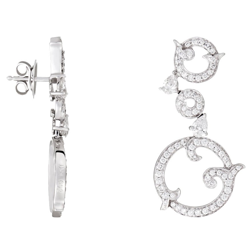 David Morris Swirl White Diamond 7.07ct Drop Earrings For Sale