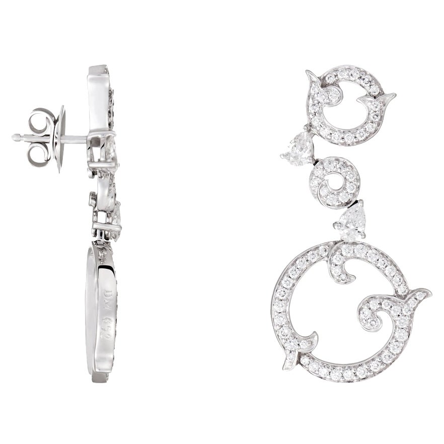 David Morris, boucles d'oreilles pendantes en forme de tourbillon en diamants blancs 7,07 carats