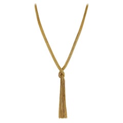 1970's 18 Karat Yellow Gold Knot Tassel Drop Vintage Necklace Signed Grosse