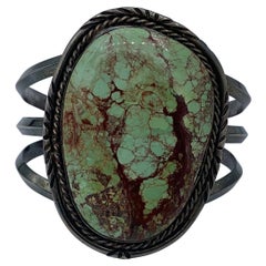 Turquoise Navajo Native American Bracelet Monumental Sterling Silver Antique 
