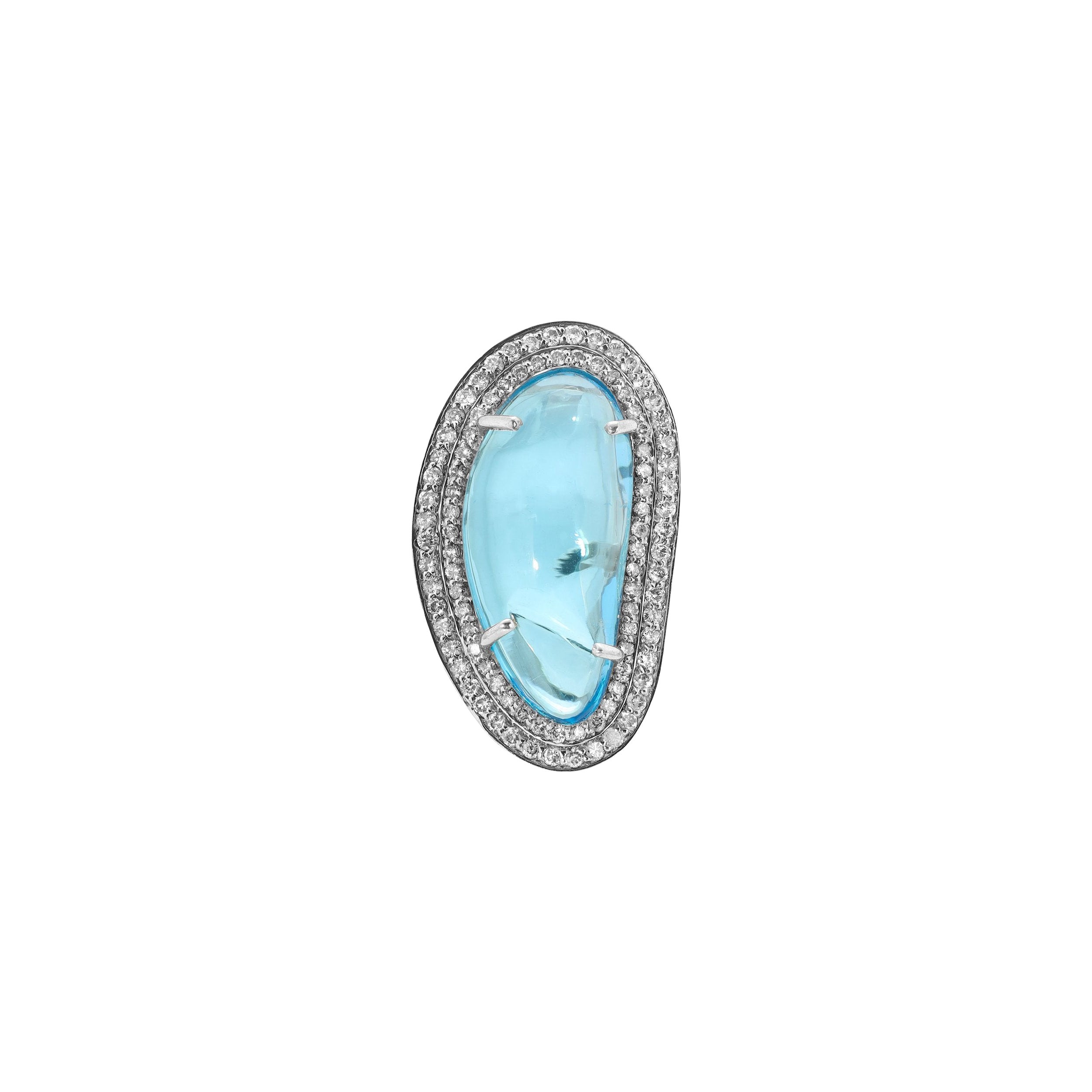 Abstract Blue Topaz Diamond Cocktail Ring For Sale