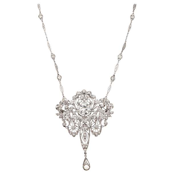 Incredible Belle Époque Diamond Pendant Necklace and Brooch For Sale at ...