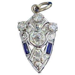 Art Deco Diamond Sapphire Pendant Lavaliere 14 Karat White Gold Necklace