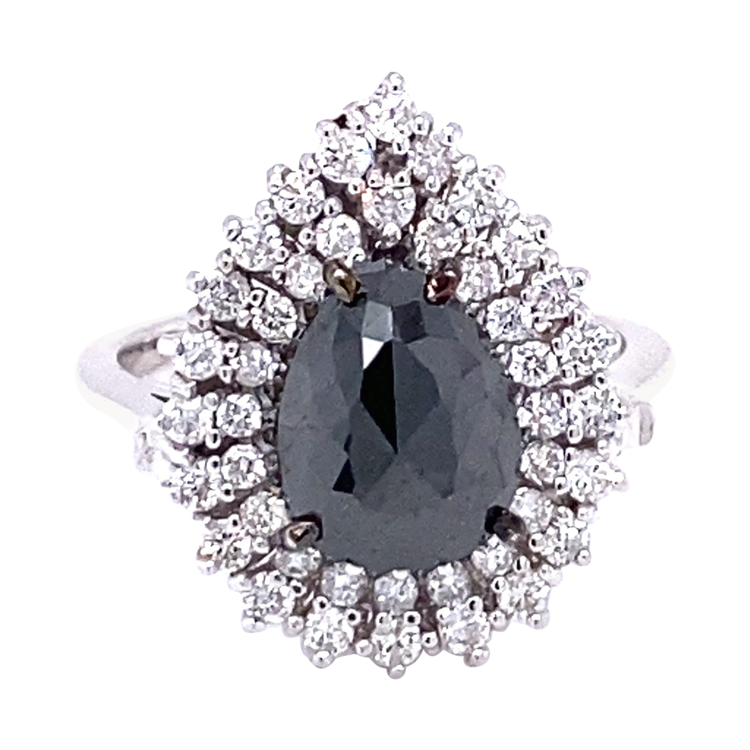 3.01 Carat Black and White Diamond Double Halo 14 Karat White Gold Bridal Ring For Sale