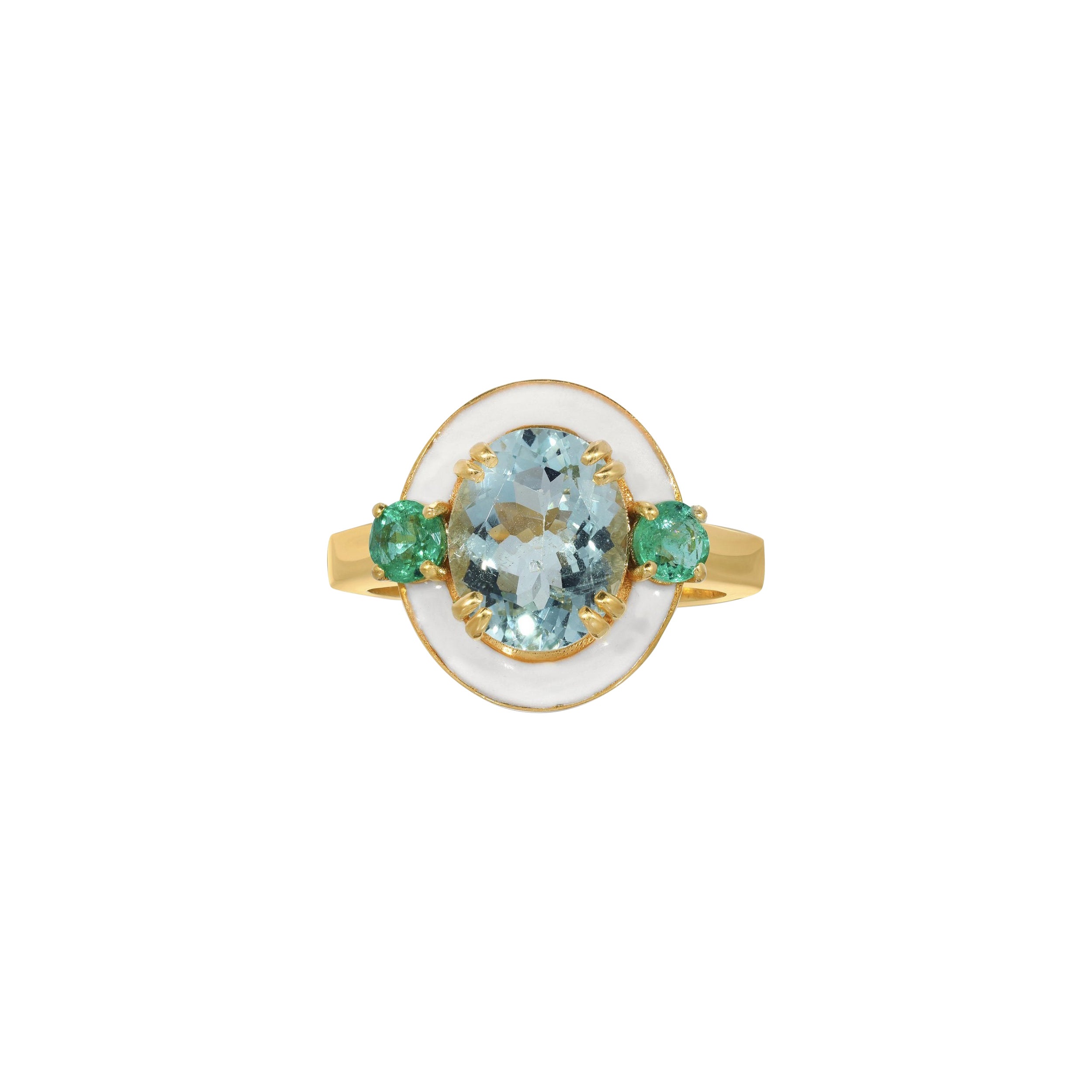 Aquamarine & Emerald Enamel Ring