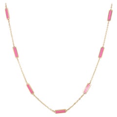 14k Yellow Gold & Pink Agate Inlay Station Bar Necklace