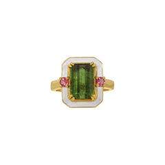 Green & Pink Tourmaline Enamel Ring