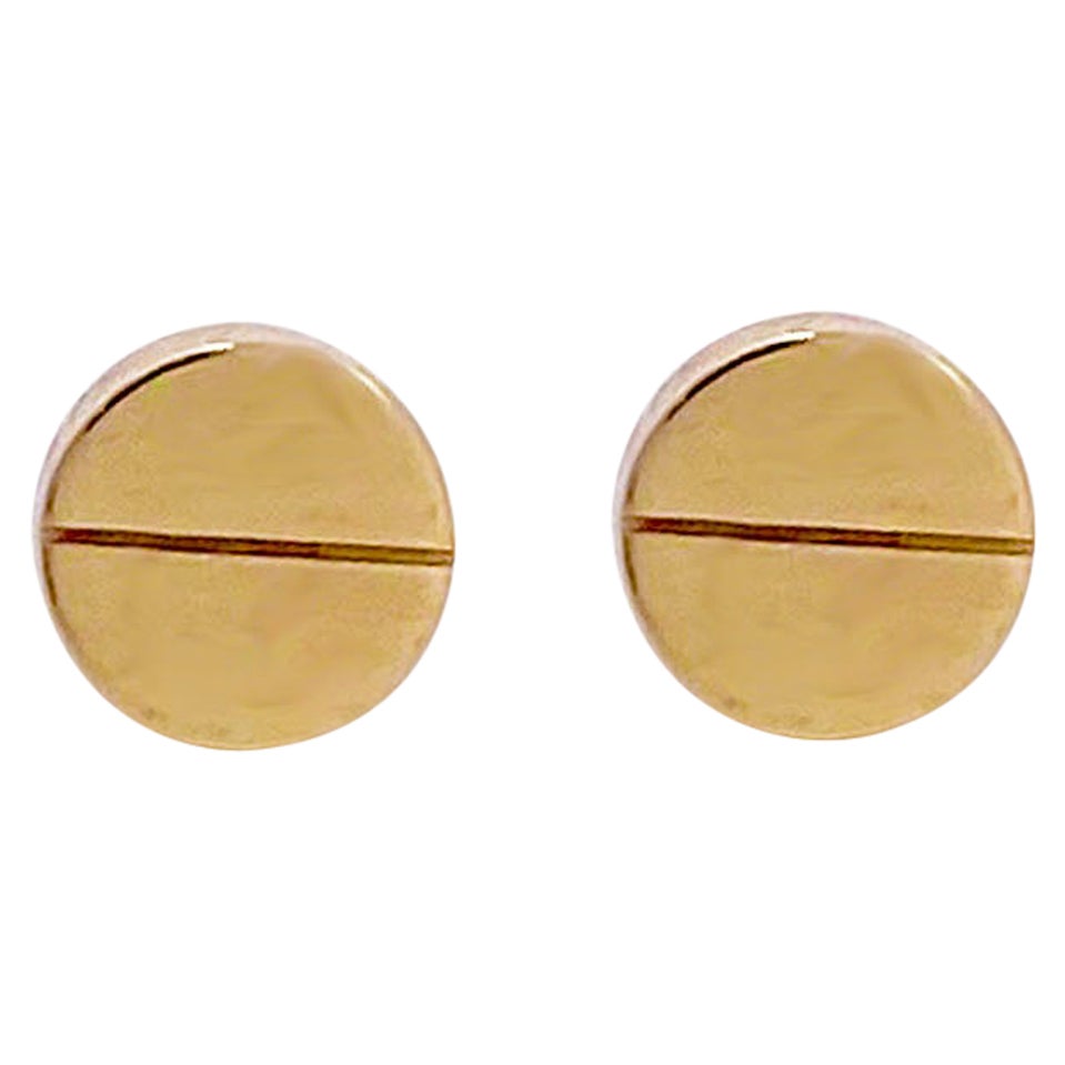 Round Gold Earrings Stud Style Modern Post Earrings 14k Yellow Gold For Sale