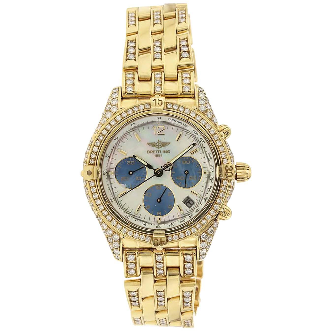 Breitling Gelbgold Diamant-Chronograph Automatik-Armbanduhr Ref K30012