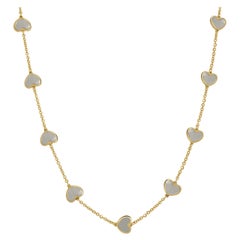 14k Yellow Gold & Mother of Pearl Inlay Station Heart Necklace